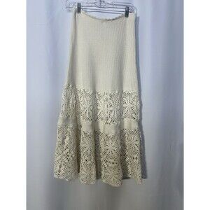 Adam Lippes Ivory Crotchet Stretch Pull On Cotton Blend MIDI Skirt Women's Med